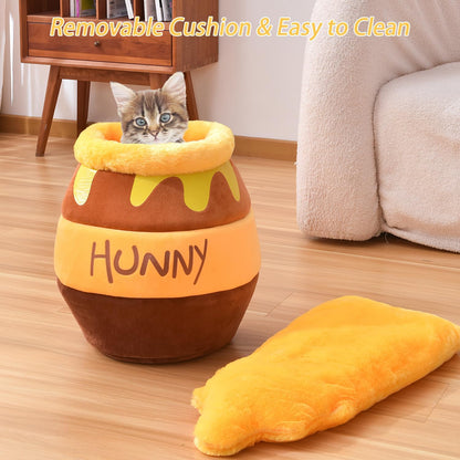 Honey Pot Cat Cave Bed – Soft Plush Cat House with Thick Rebound Sponge & Removable Washable Cushion for Cats and Kittens