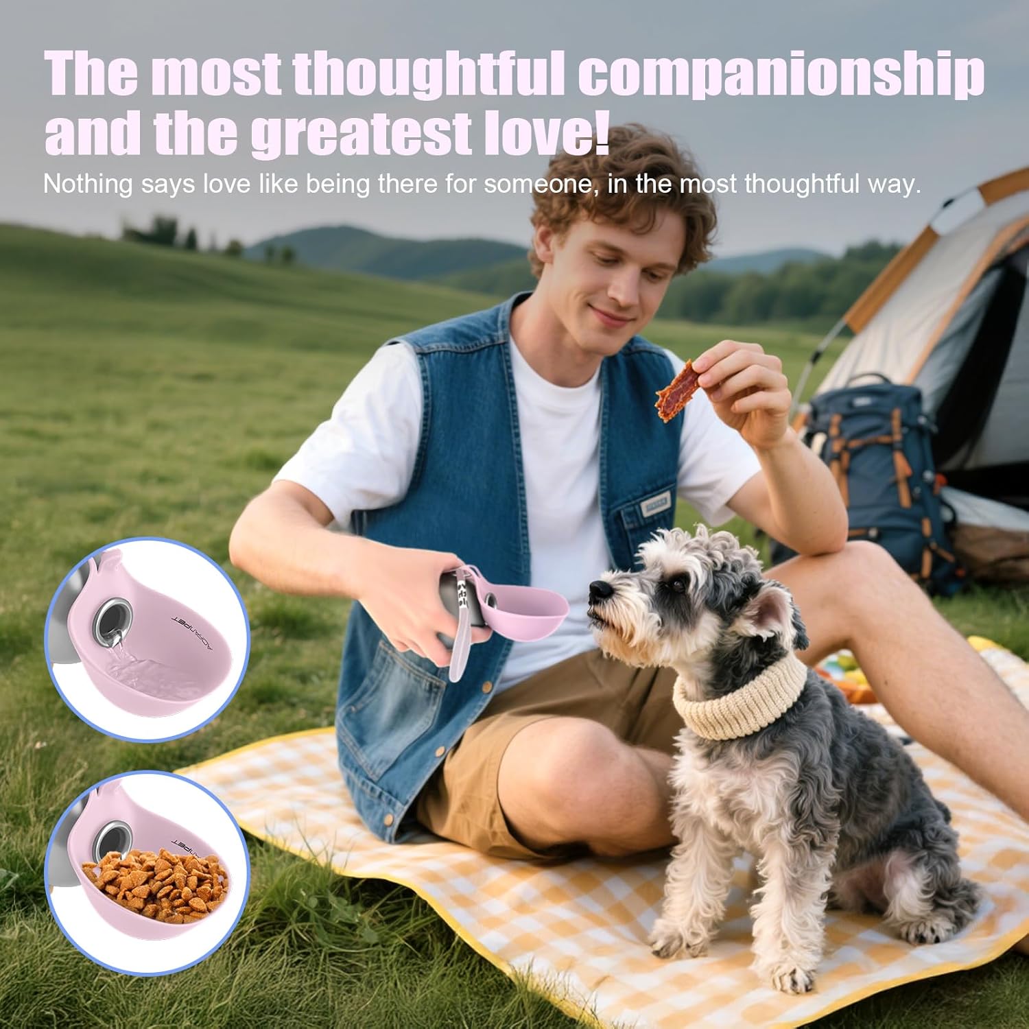 Portable Dog Water Bottle – 10oz Stainless Steel Travel Water Dispenser with Built-In Bowl, Leakproof for Walking, Hiking & Travel