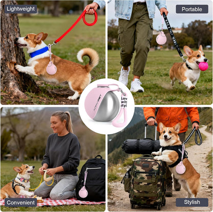 Portable Dog Water Bottle – 10oz Stainless Steel Travel Water Dispenser with Built-In Bowl, Leakproof for Walking, Hiking & Travel