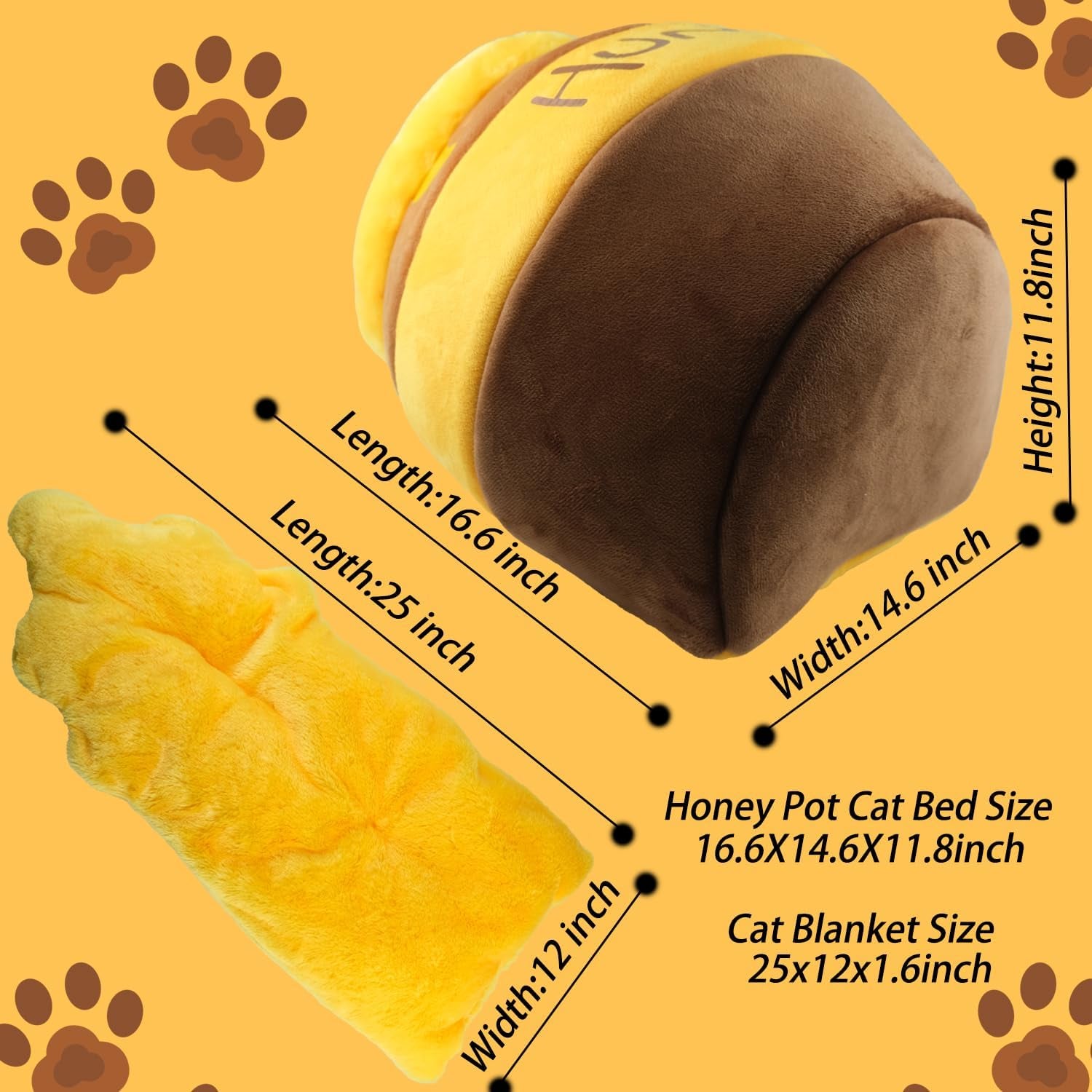 Honey Pot Cat Cave Bed – Soft Plush Cat House with Thick Rebound Sponge & Removable Washable Cushion for Cats and Kittens