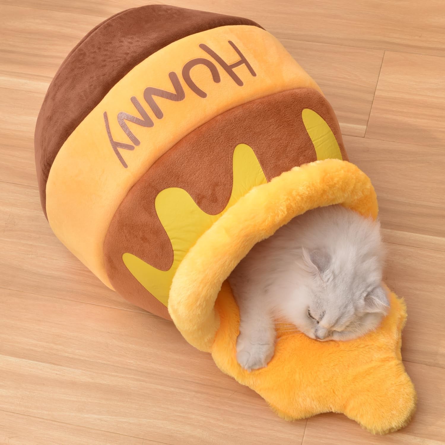 Honey Pot Cat Cave Bed – Soft Plush Cat House with Thick Rebound Sponge & Removable Washable Cushion for Cats and Kittens