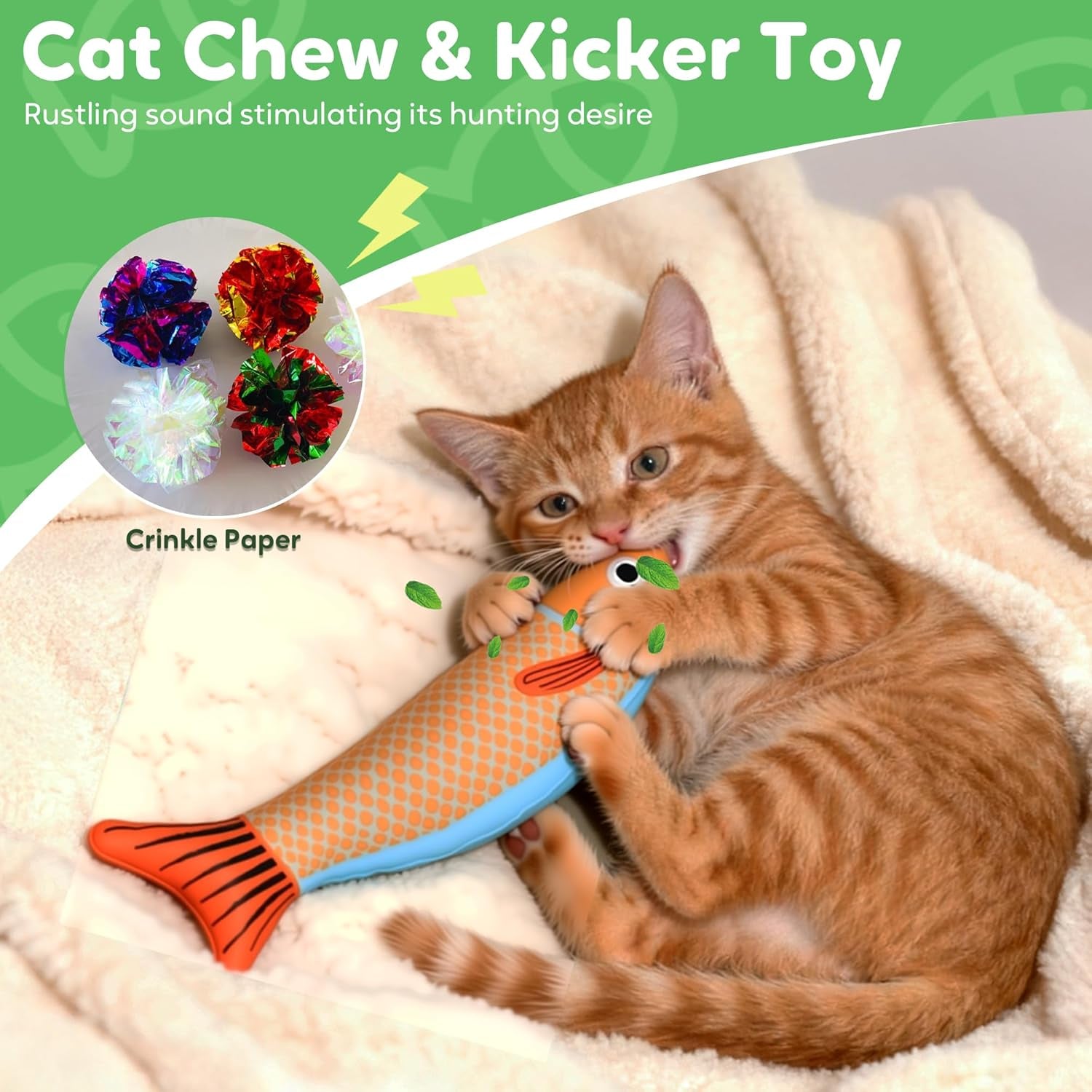 Catnip Saury Fish Toy for Cats – Interactive Crinkle Kicker Chew Toy for Indoor Cats, Kittens & Adult Cats