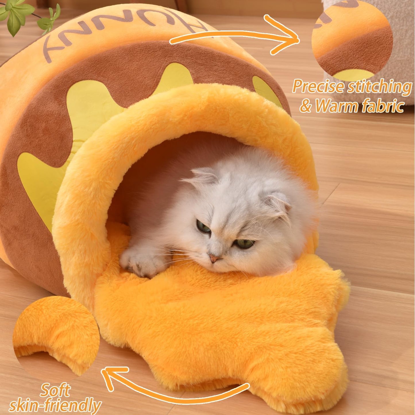 Honey Pot Cat Cave Bed – Soft Plush Cat House with Thick Rebound Sponge & Removable Washable Cushion for Cats and Kittens