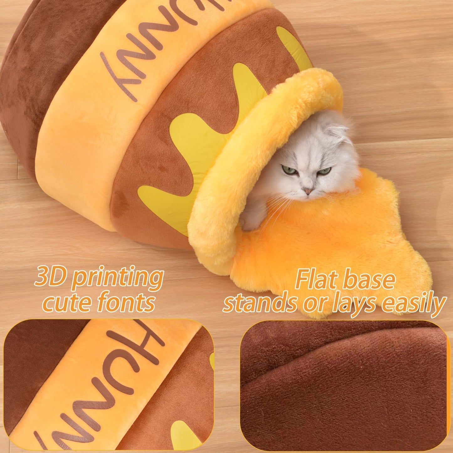 Honey Pot Cat Cave Bed – Soft Plush Cat House with Thick Rebound Sponge & Removable Washable Cushion for Cats and Kittens