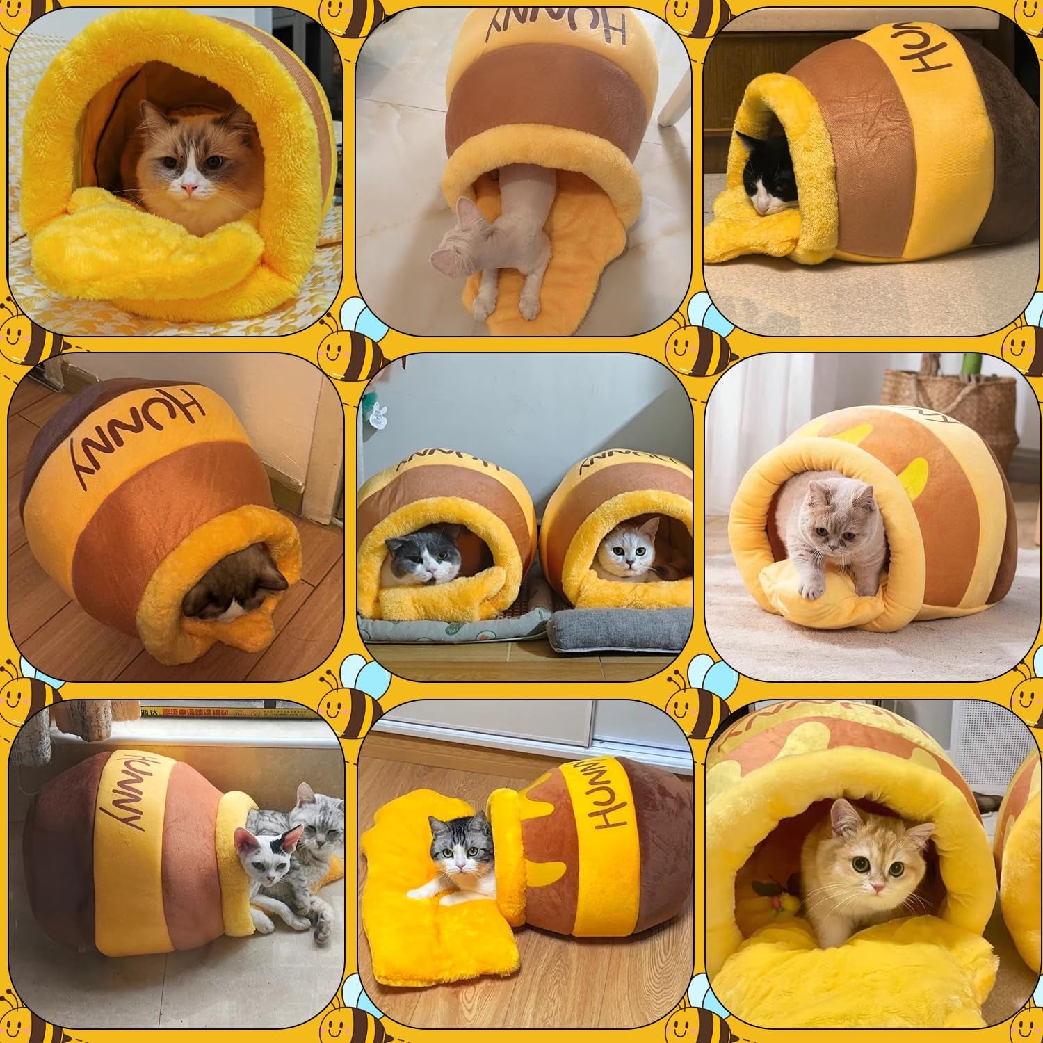 Honey Pot Cat Cave Bed – Soft Plush Cat House with Thick Rebound Sponge & Removable Washable Cushion for Cats and Kittens