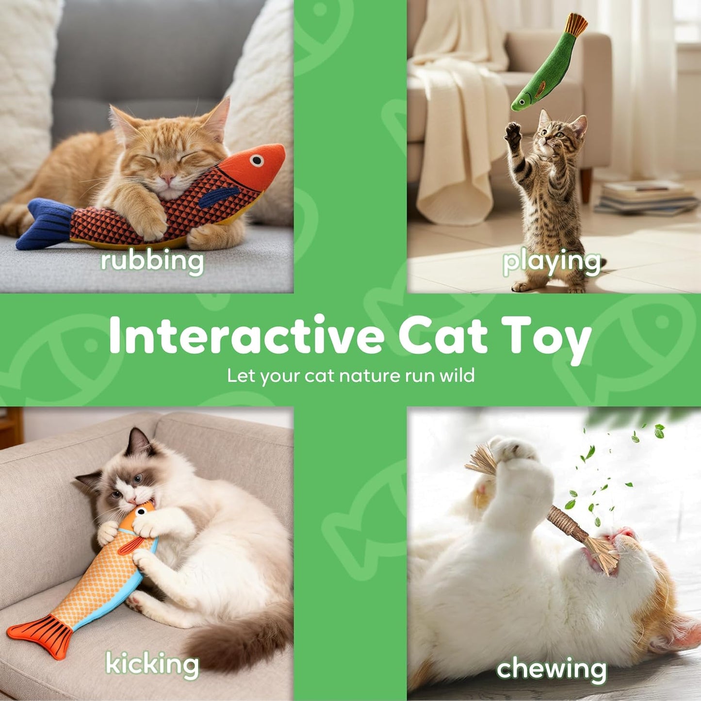 Catnip Saury Fish Toy for Cats – Interactive Crinkle Kicker Chew Toy for Indoor Cats, Kittens & Adult Cats